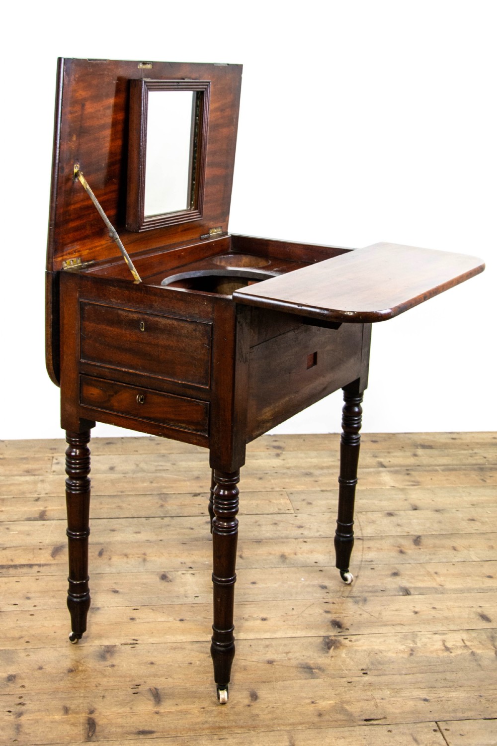 Antique Mahogany Campaign Washstand Table View XII
