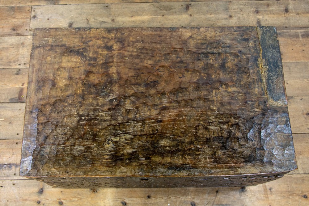 Antique Carved Oak and Deal Trunk View III