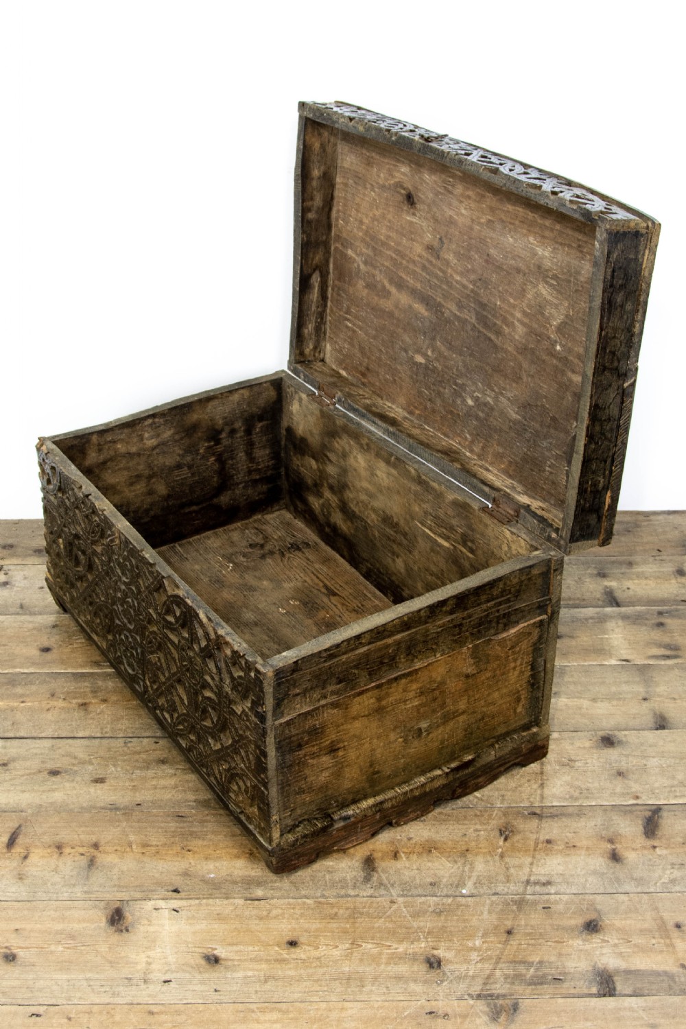 Antique Carved Oak and Deal Trunk View VIII