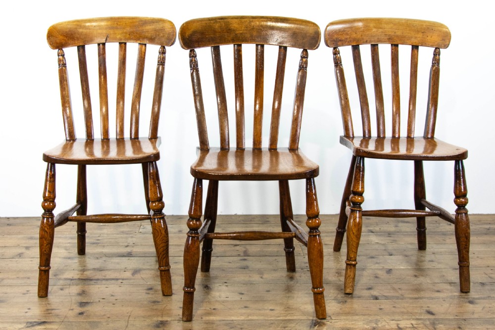 Set of Three Antique Elm Farmhouse Kitchen Chairs View III