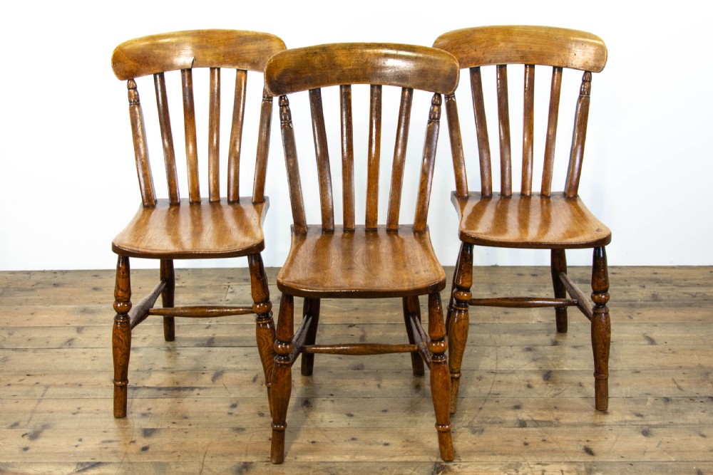 Set of Three Antique Elm Farmhouse Kitchen Chairs View IV