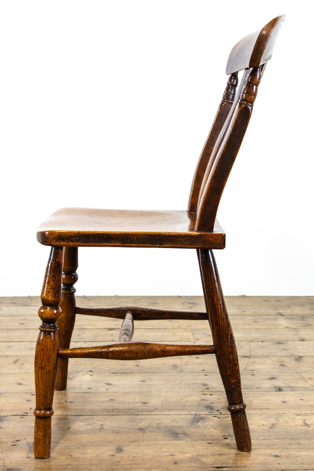 Set of Three Antique Elm Farmhouse Kitchen Chairs View VII