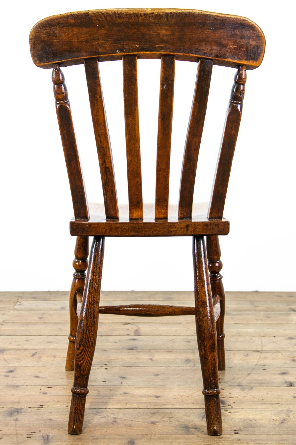 Set of Three Antique Elm Farmhouse Kitchen Chairs View VIII