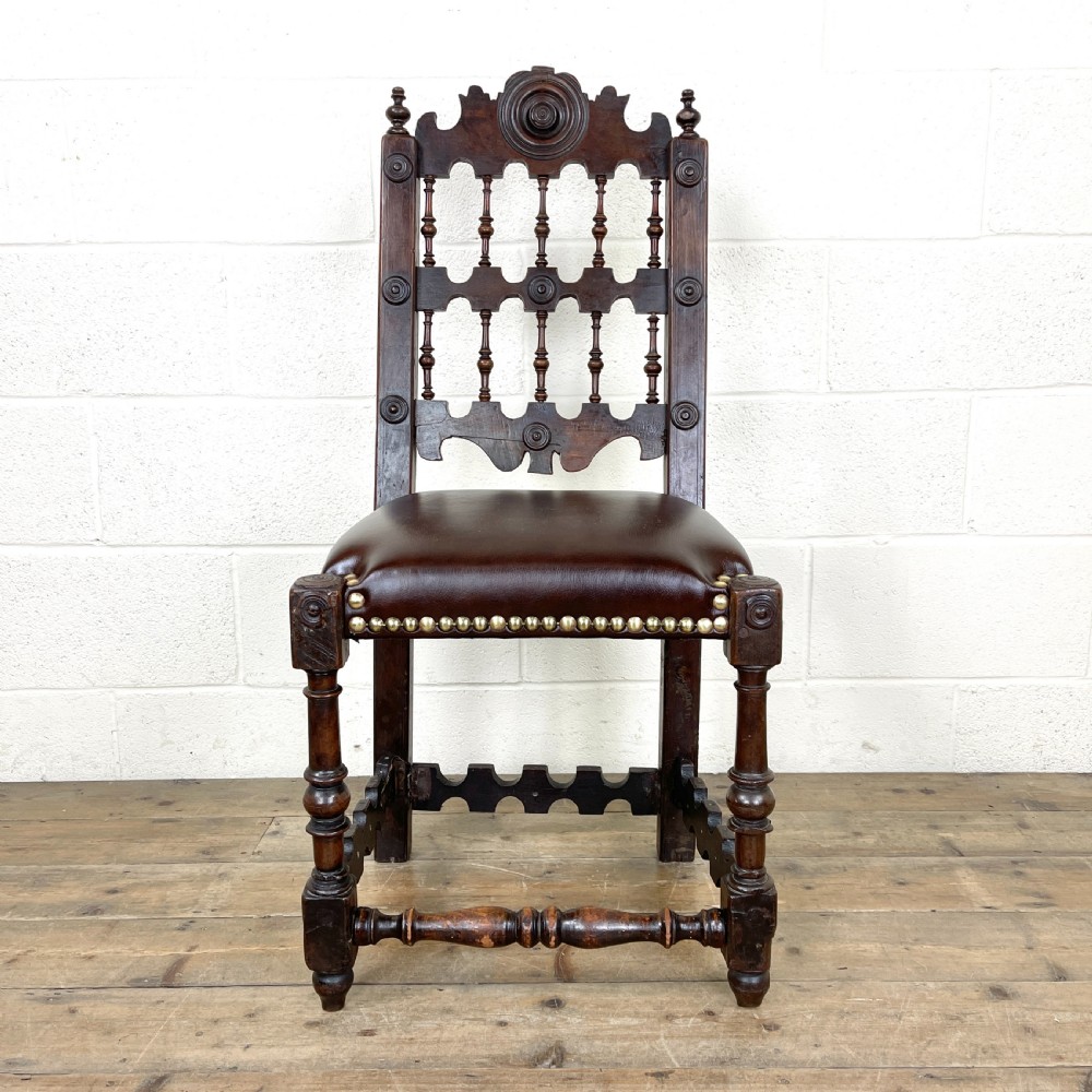 Antique Oak Chair with Leather Seat