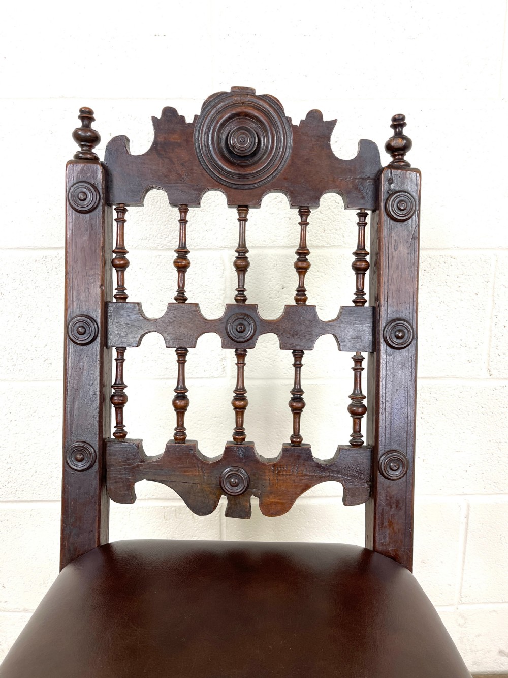 Antique Oak Chair with Leather Seat View III