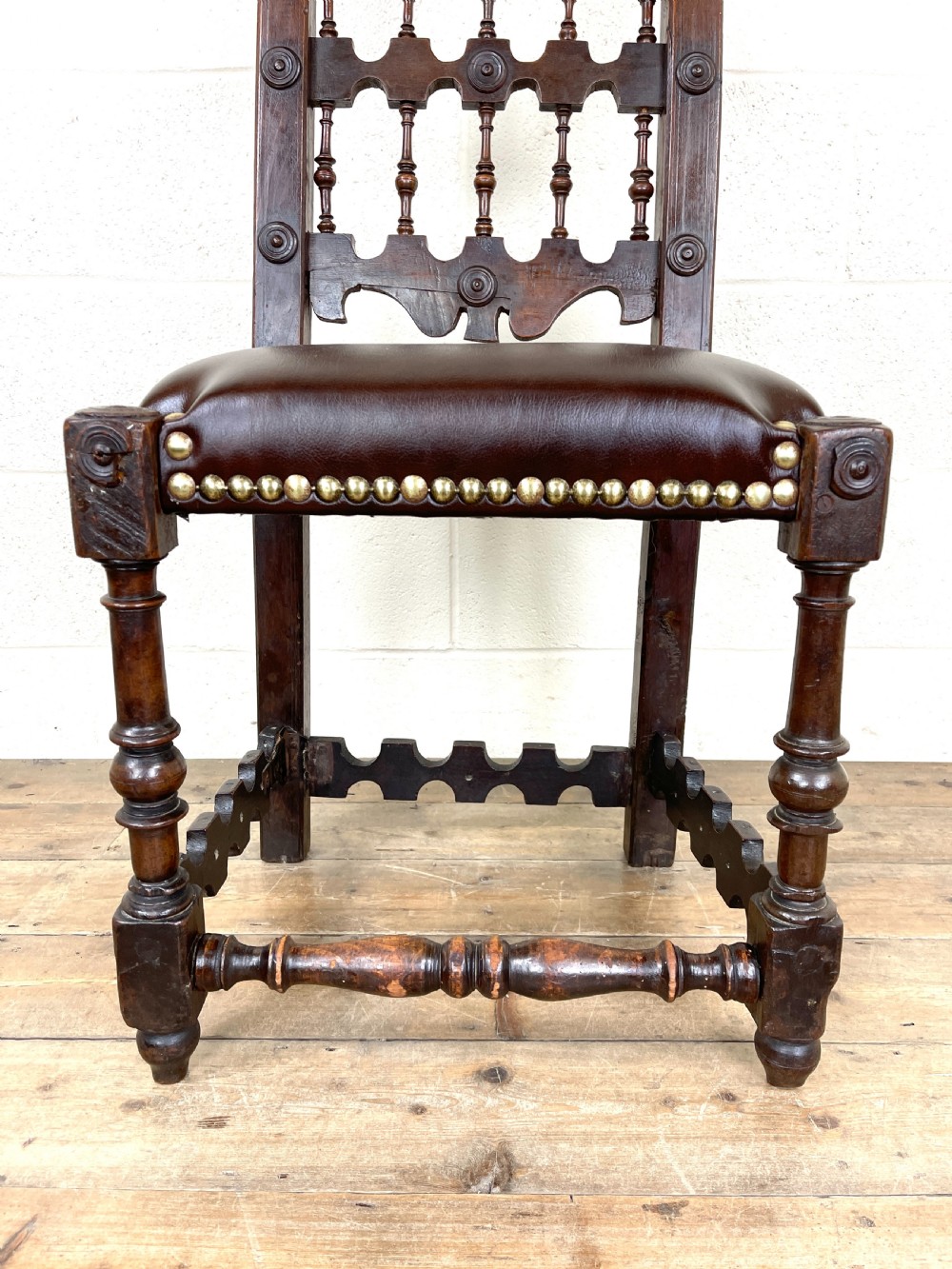 Antique Oak Chair with Leather Seat View VI