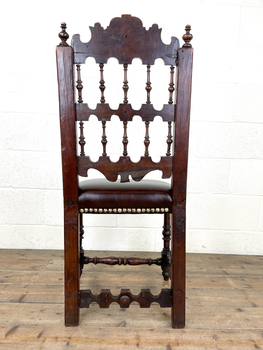 Antique Oak Chair with Leather Seat View VII