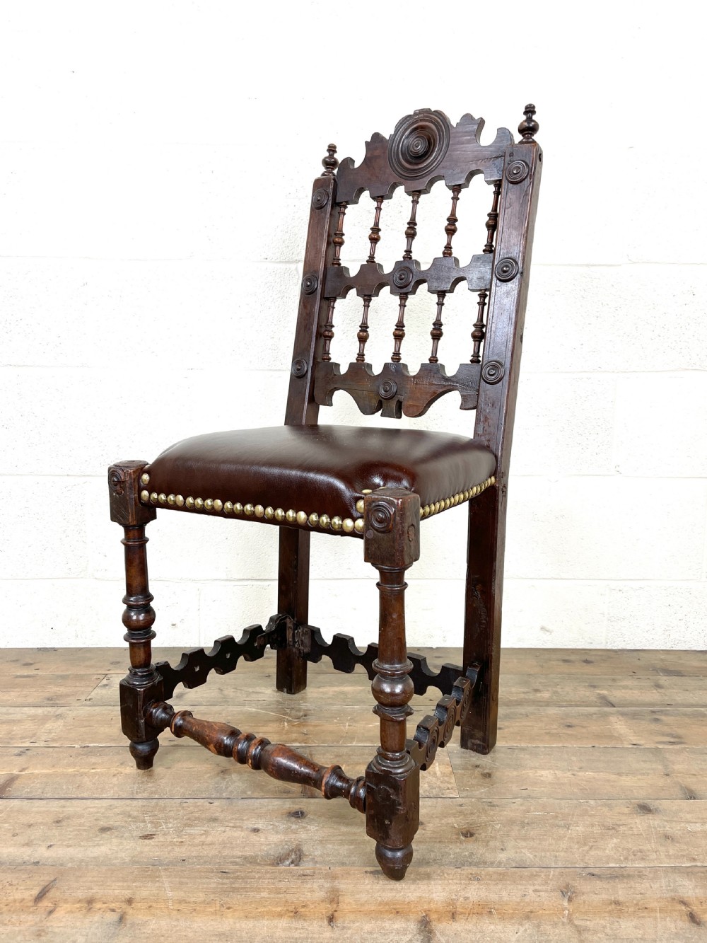 Antique Oak Chair with Leather Seat View VIII