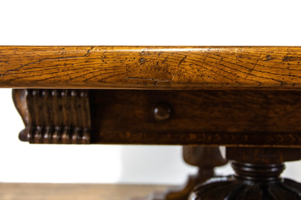 Antique Carved Oak Refectory Table View XI