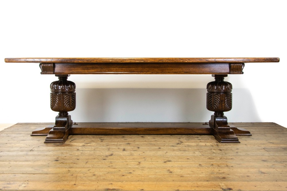 Antique Carved Oak Refectory Table View XII