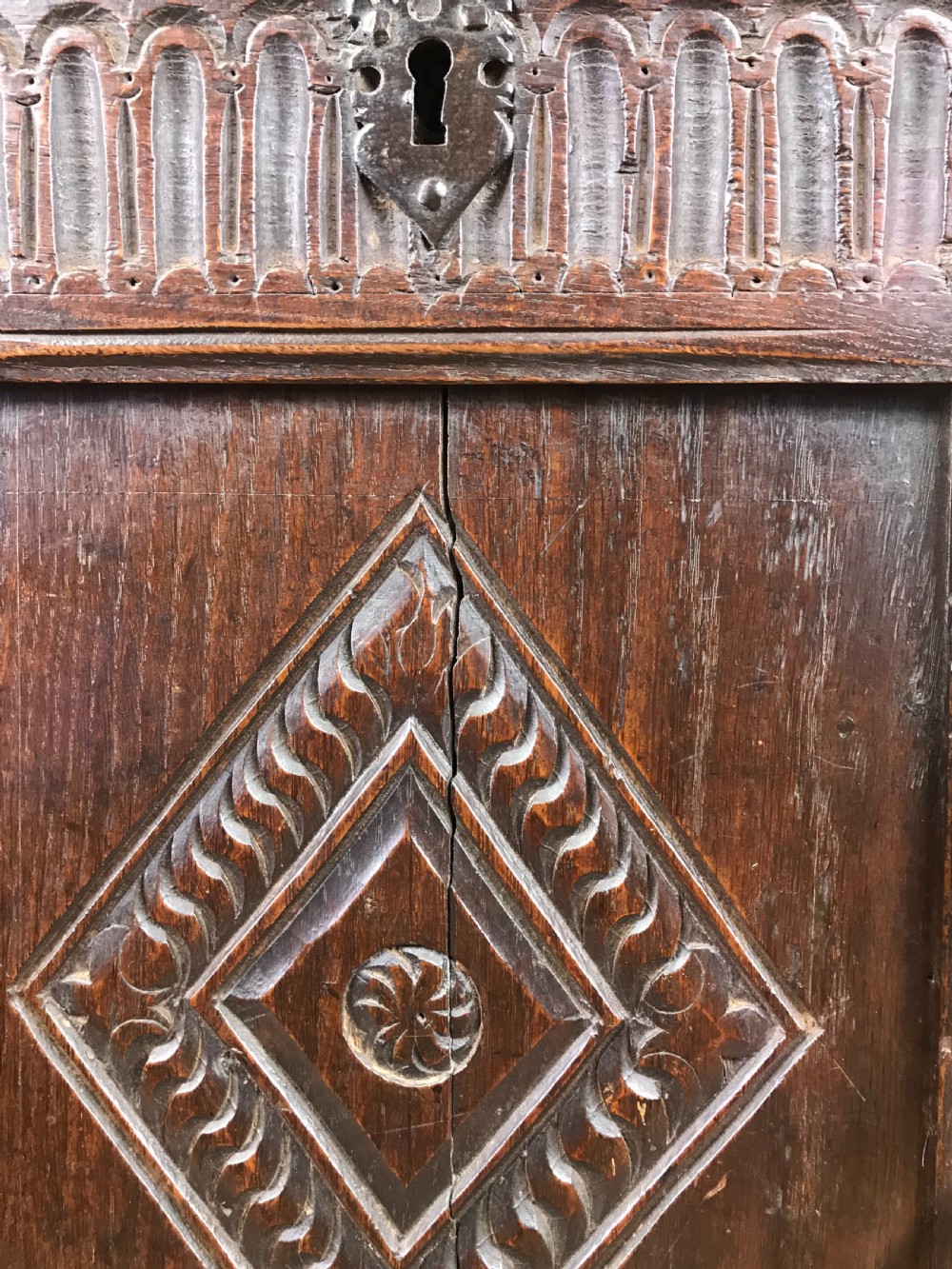 ANTIQUE 18TH CENTURY CARVED OAK COFFER View IX