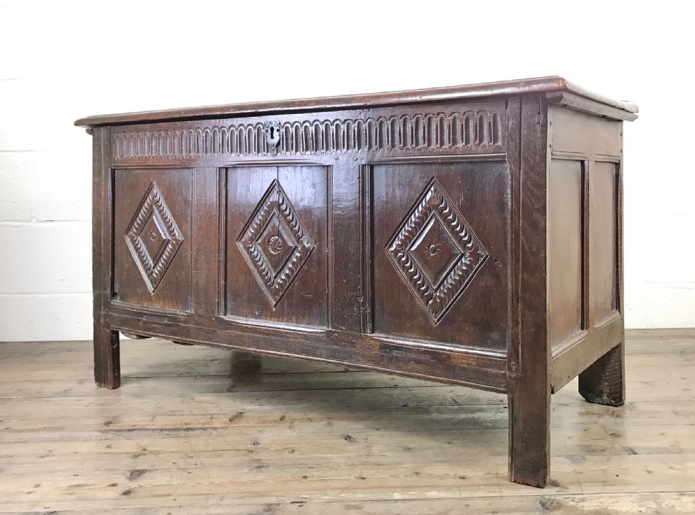 ANTIQUE 18TH CENTURY CARVED OAK COFFER View XII