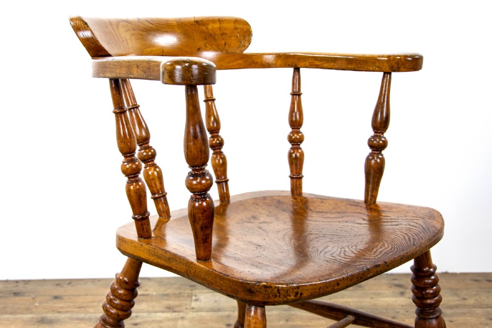 Pair of Similar Antique Beech and Elm Captain’s Armchairs View II