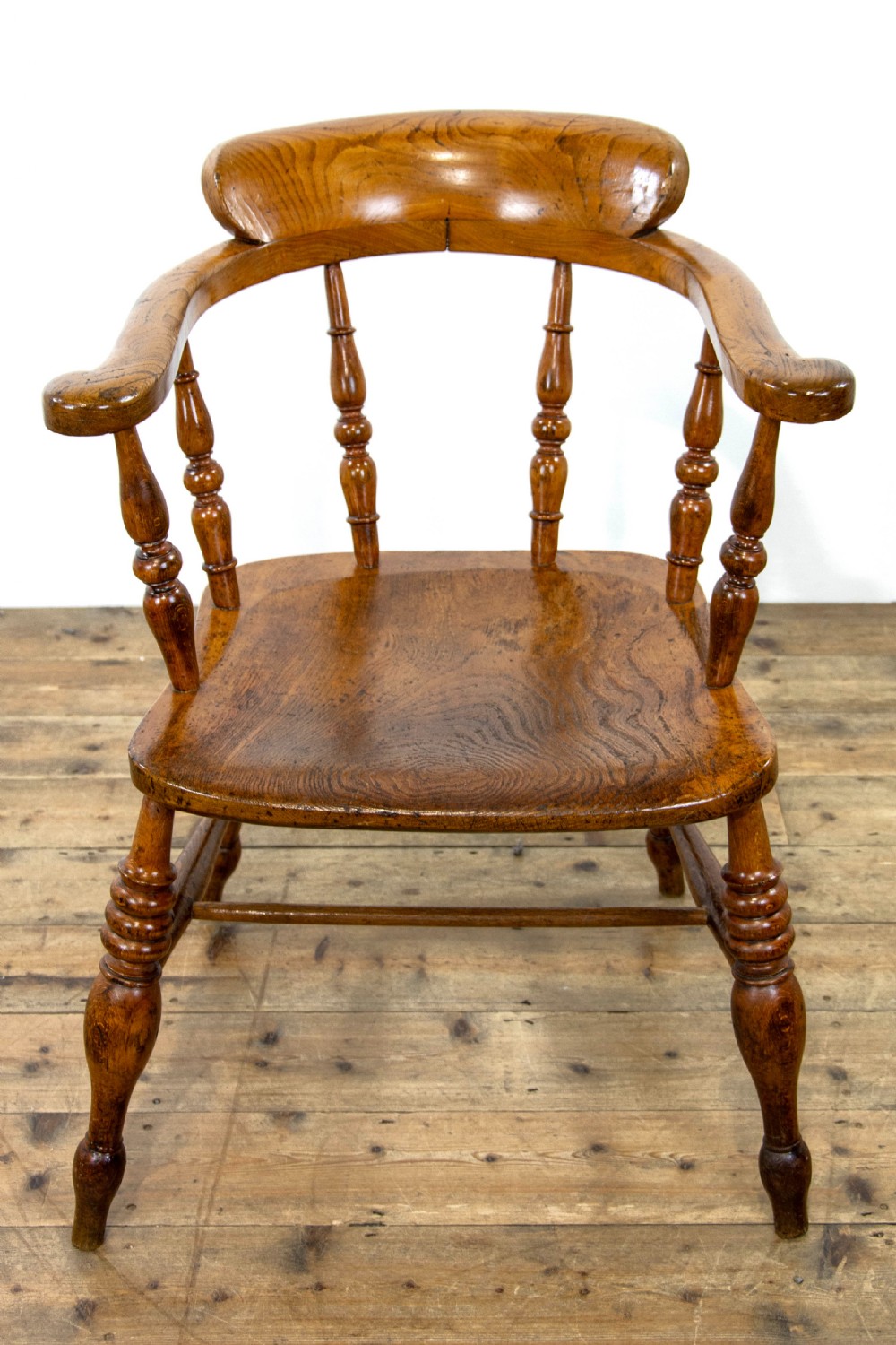 Pair of Similar Antique Beech and Elm Captain’s Armchairs View III