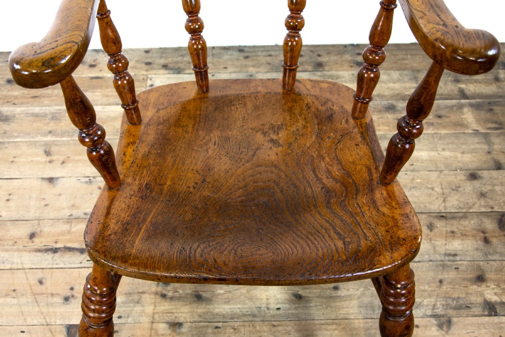 Pair of Similar Antique Beech and Elm Captain’s Armchairs View IV