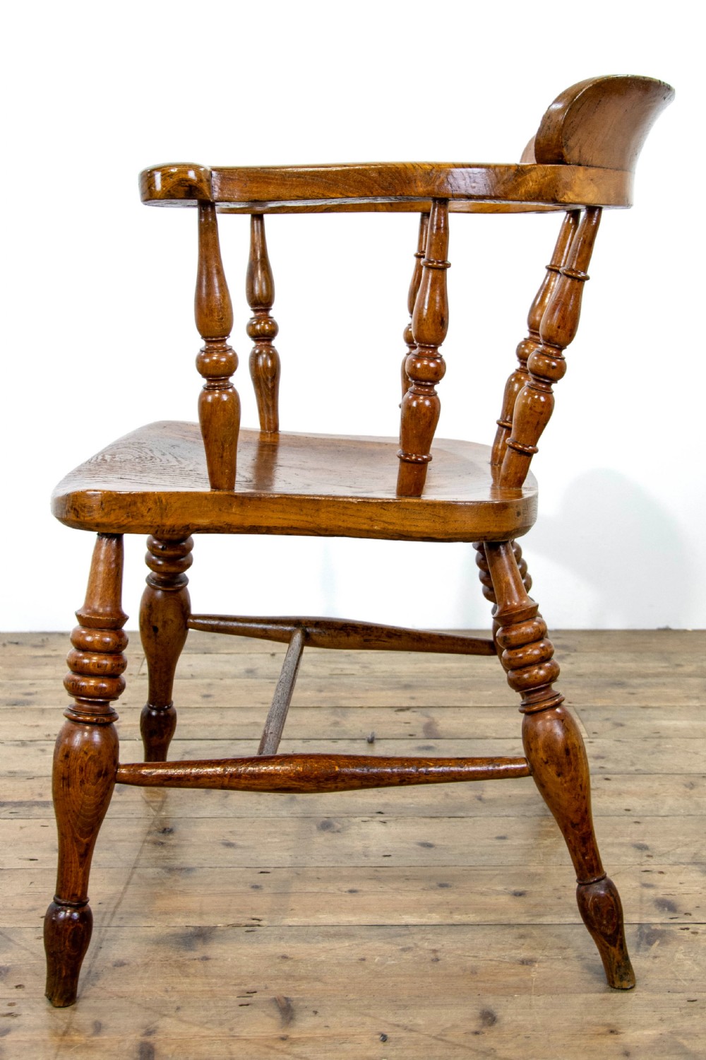 Pair of Similar Antique Beech and Elm Captain’s Armchairs View V