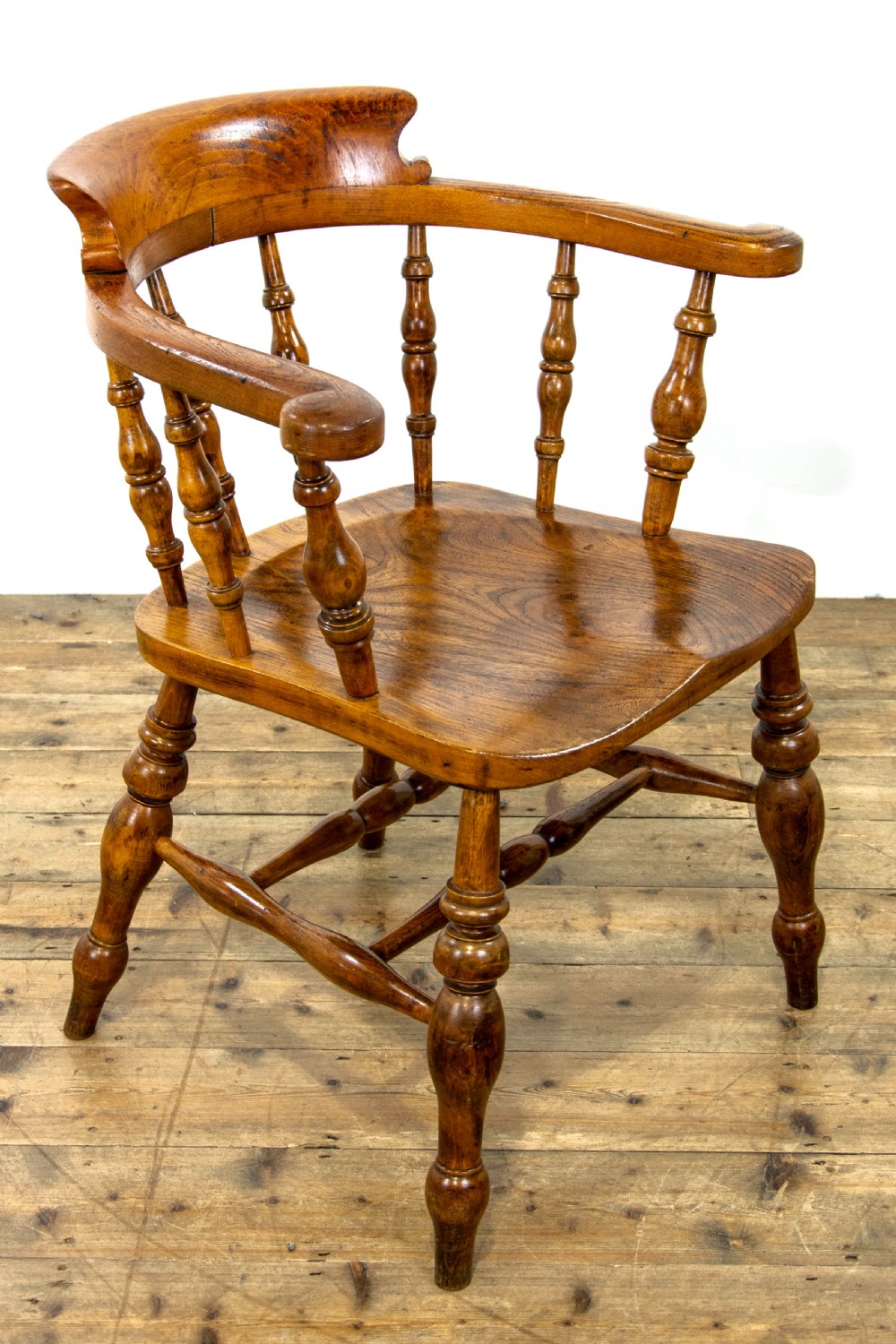 Pair of Similar Antique Beech and Elm Captain’s Armchairs View VIII