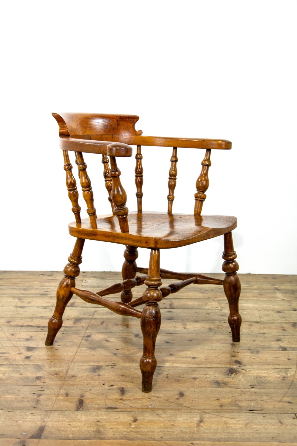 Pair of Similar Antique Beech and Elm Captain’s Armchairs