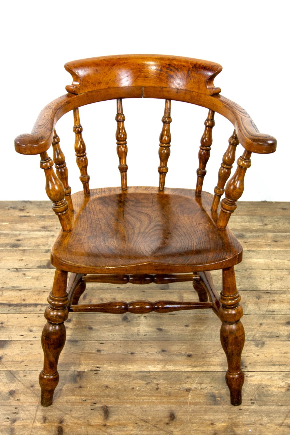 Pair of Similar Antique Beech and Elm Captain’s Armchairs View X