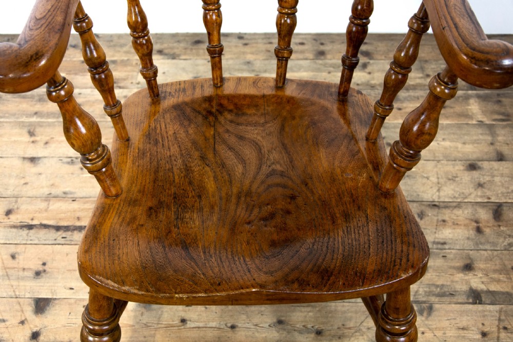 Pair of Similar Antique Beech and Elm Captain’s Armchairs View XI