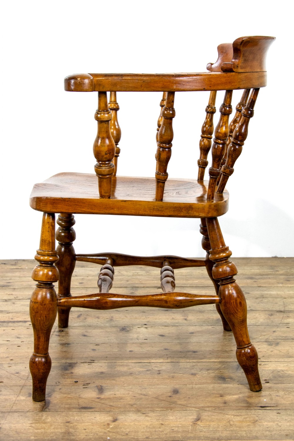 Pair of Similar Antique Beech and Elm Captain’s Armchairs View XII