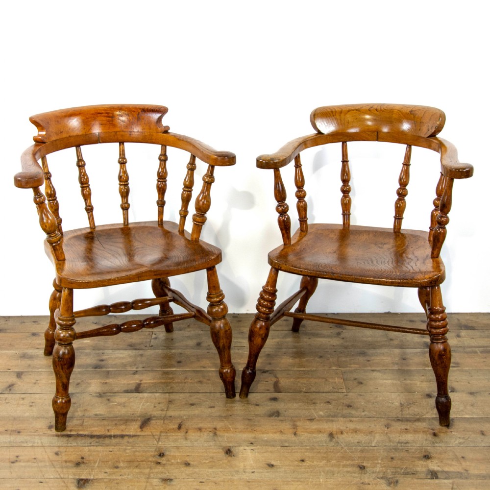 Pair of Similar Antique Beech and Elm Captain’s Armchairs View IX