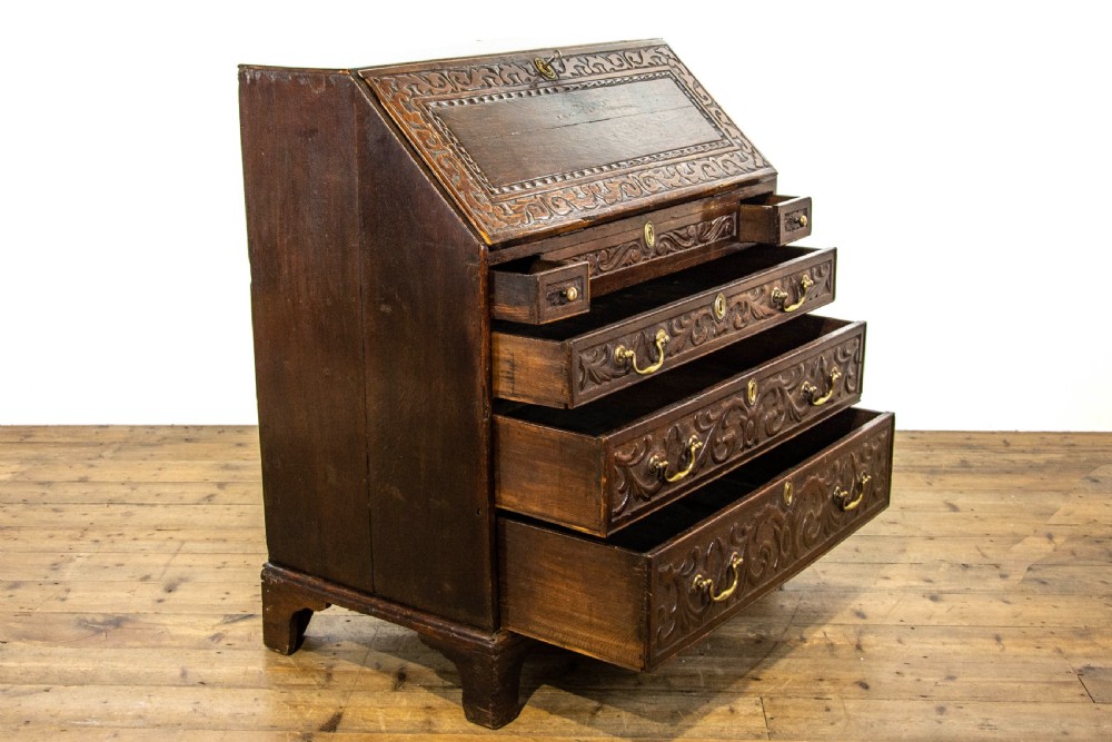Antique Carved Oak Bureau View X