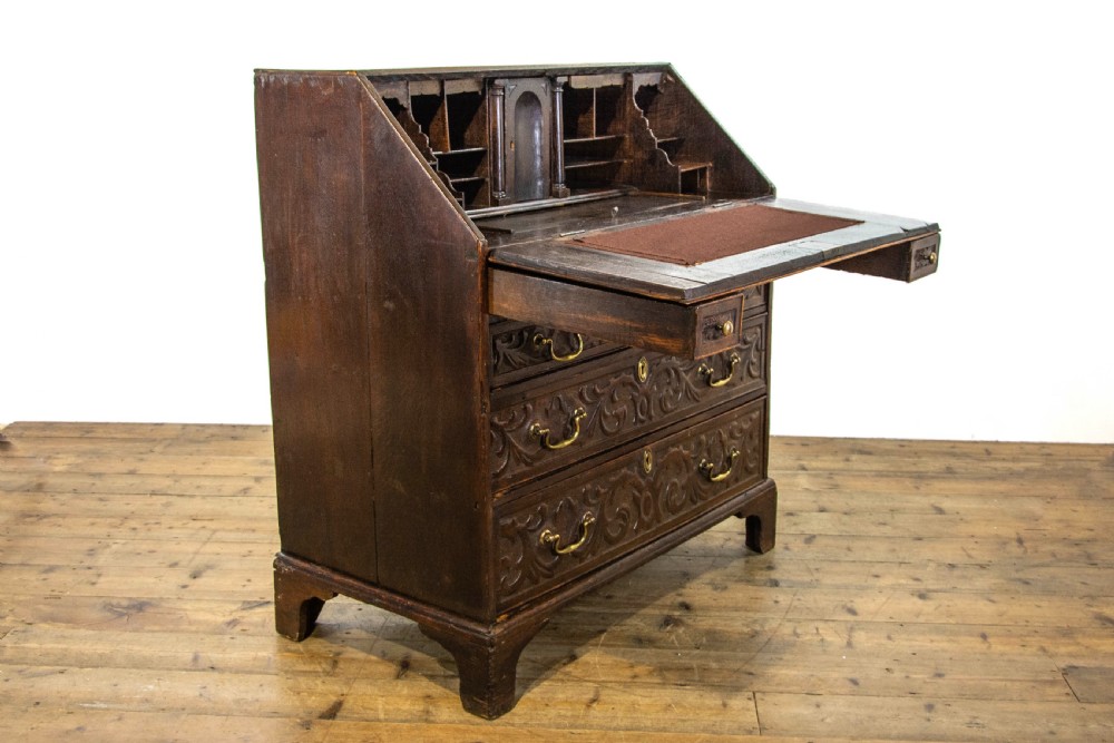 Antique Carved Oak Bureau View XI