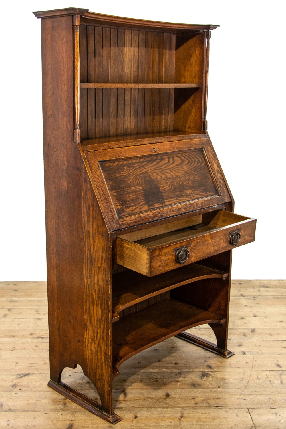 Arts and Crafts Oak Bookcase Bureau View VIII