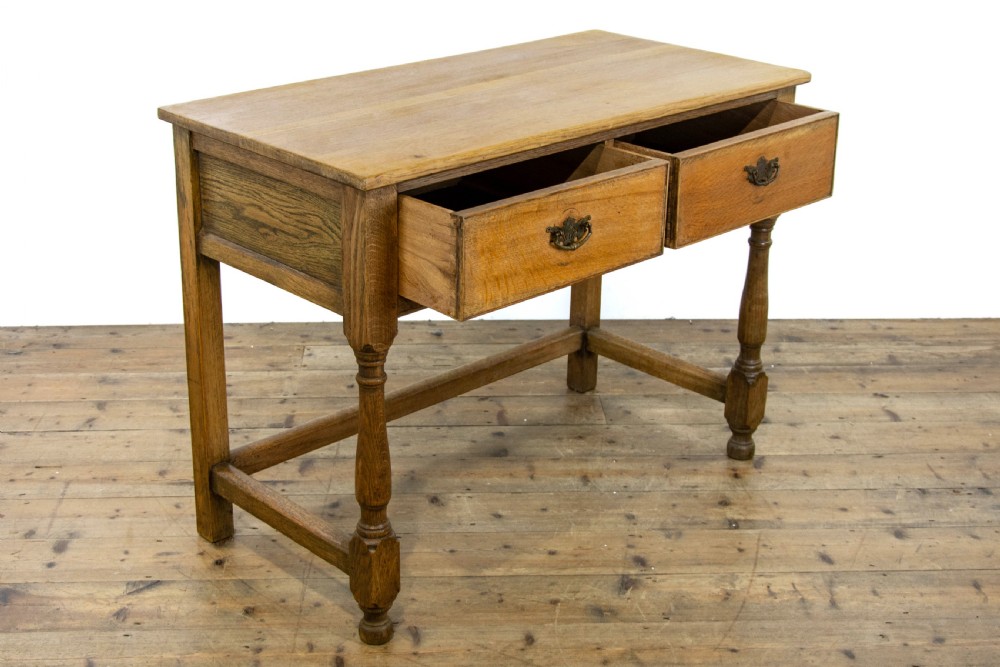 Antique Pale Oak Side Table with Drawers View III