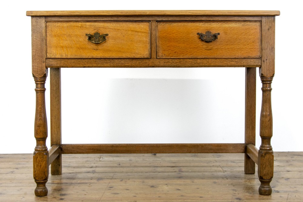 Antique Pale Oak Side Table with Drawers View IV