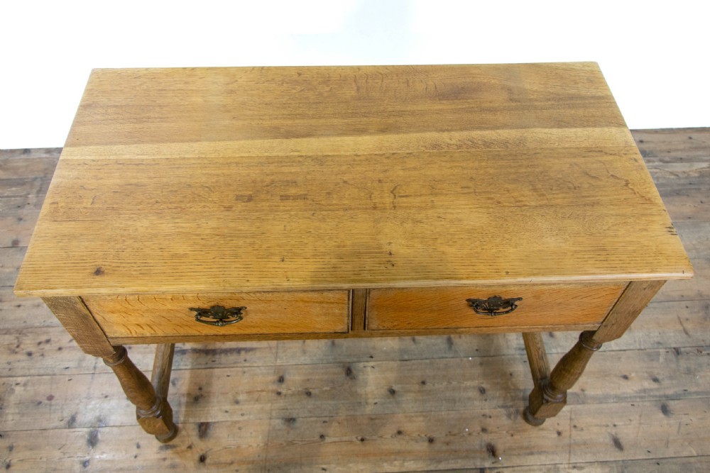 Antique Pale Oak Side Table with Drawers View VI