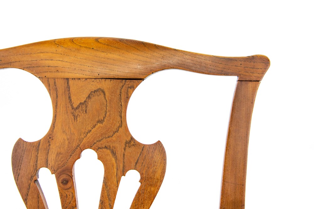 Set of Four Antique Elm Dining Chairs with Tapestry Seats View VIII