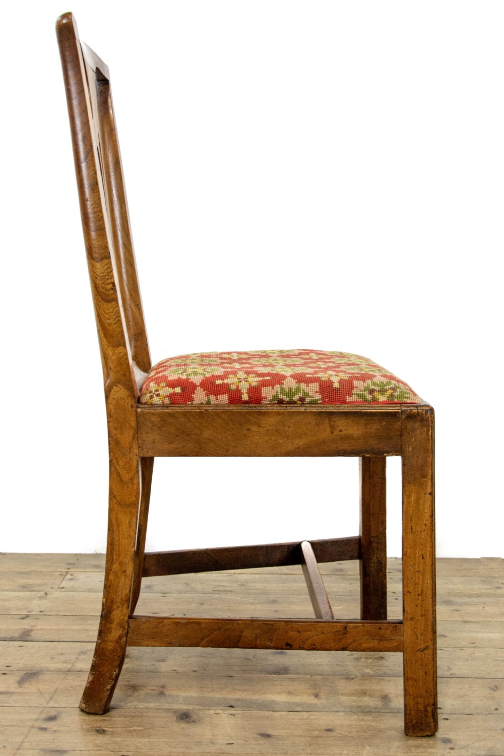 Set of Four Antique Elm Dining Chairs with Tapestry Seats View IX