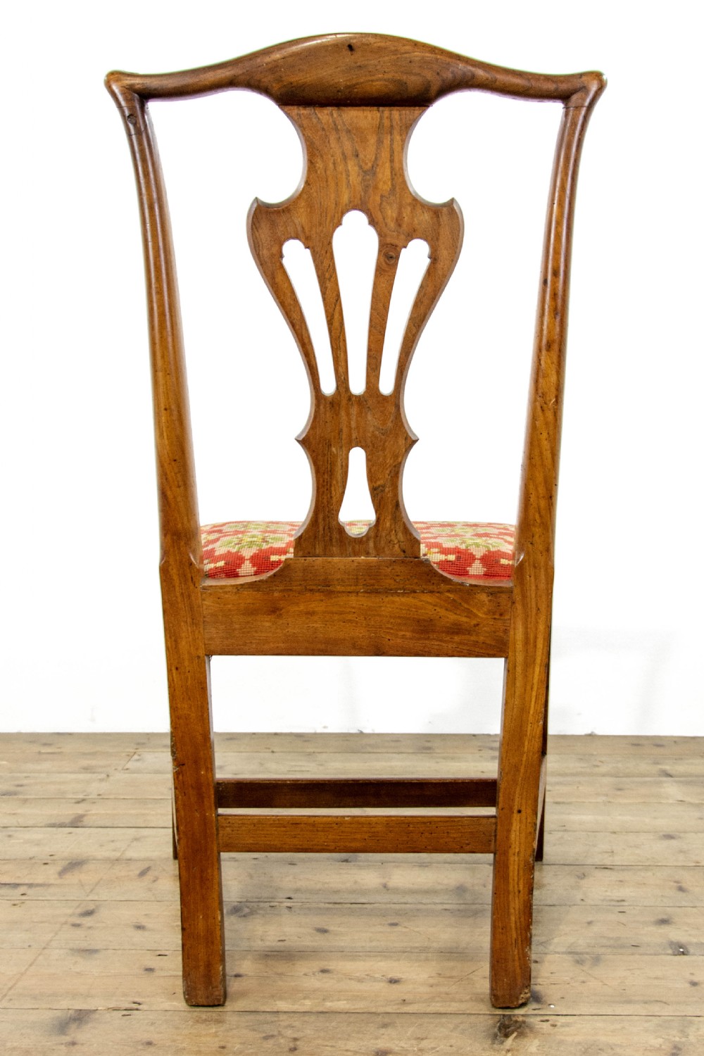 Set of Four Antique Elm Dining Chairs with Tapestry Seats View X
