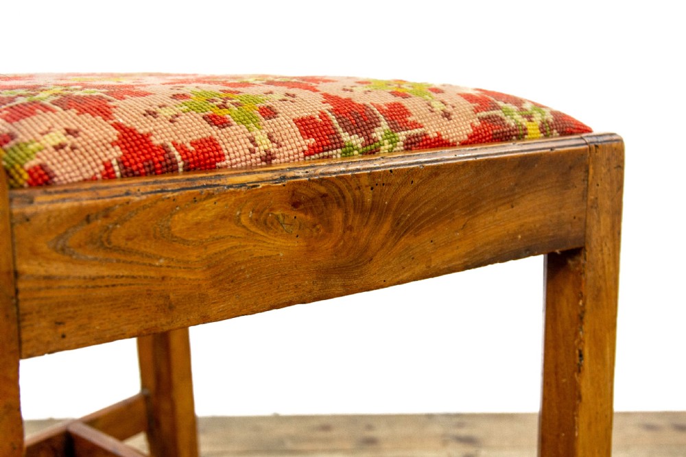 Set of Four Antique Elm Dining Chairs with Tapestry Seats View XII
