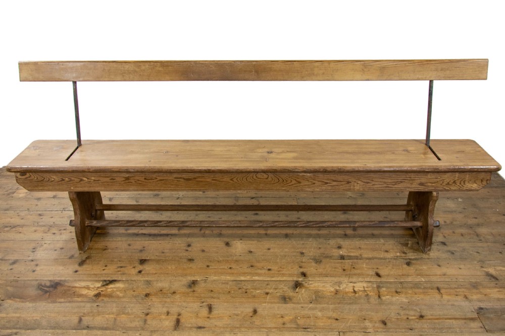 Antique Pitch Pine Bench with Flip Over Back  View IX