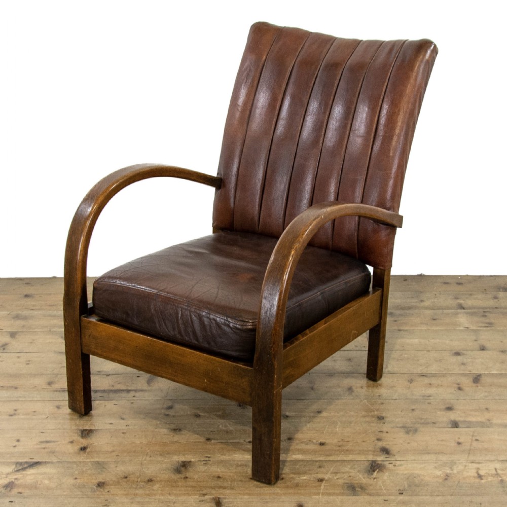 Oak and Leather Art Deco Armchair