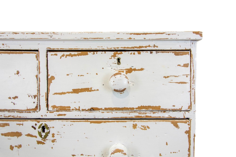 Distressed White Painted Antique Pine Chest of Drawers View III
