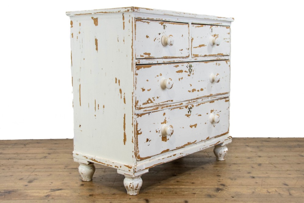 Distressed White Painted Antique Pine Chest of Drawers View IV