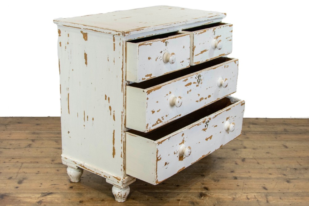 Distressed White Painted Antique Pine Chest of Drawers View V