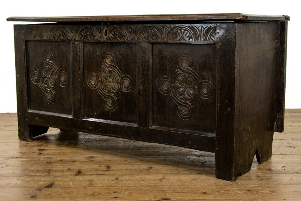Antique Oak Carved Coffer View II