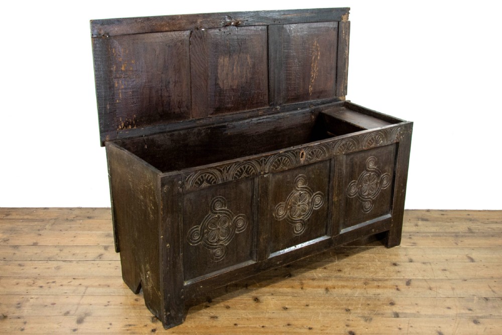 Antique Oak Carved Coffer View V