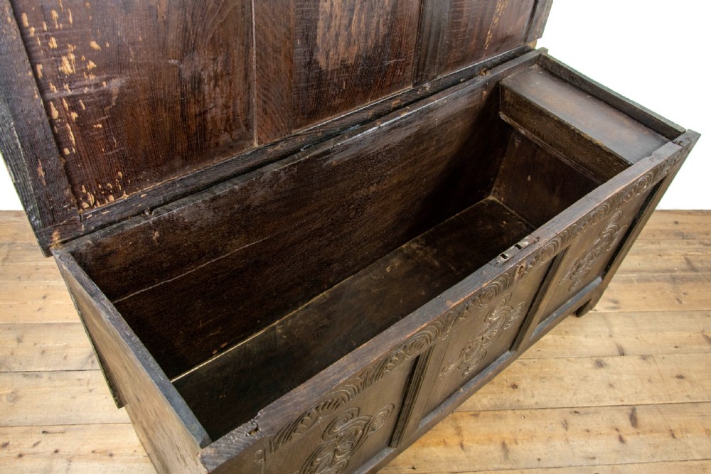 Antique Oak Carved Coffer View VI