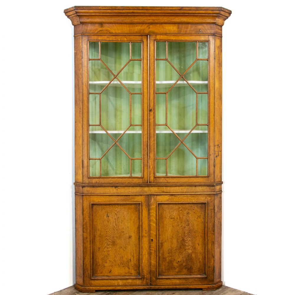 Antique Georgian Oak Corner Cupboard with Glazed Top