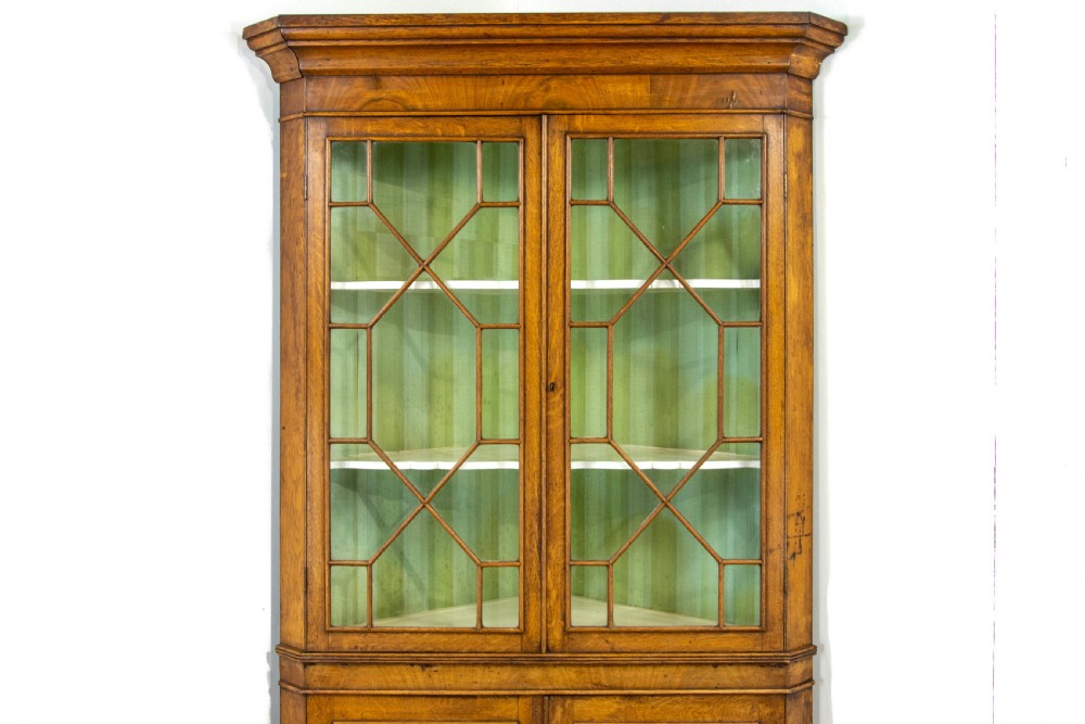 Antique Georgian Oak Corner Cupboard with Glazed Top View III