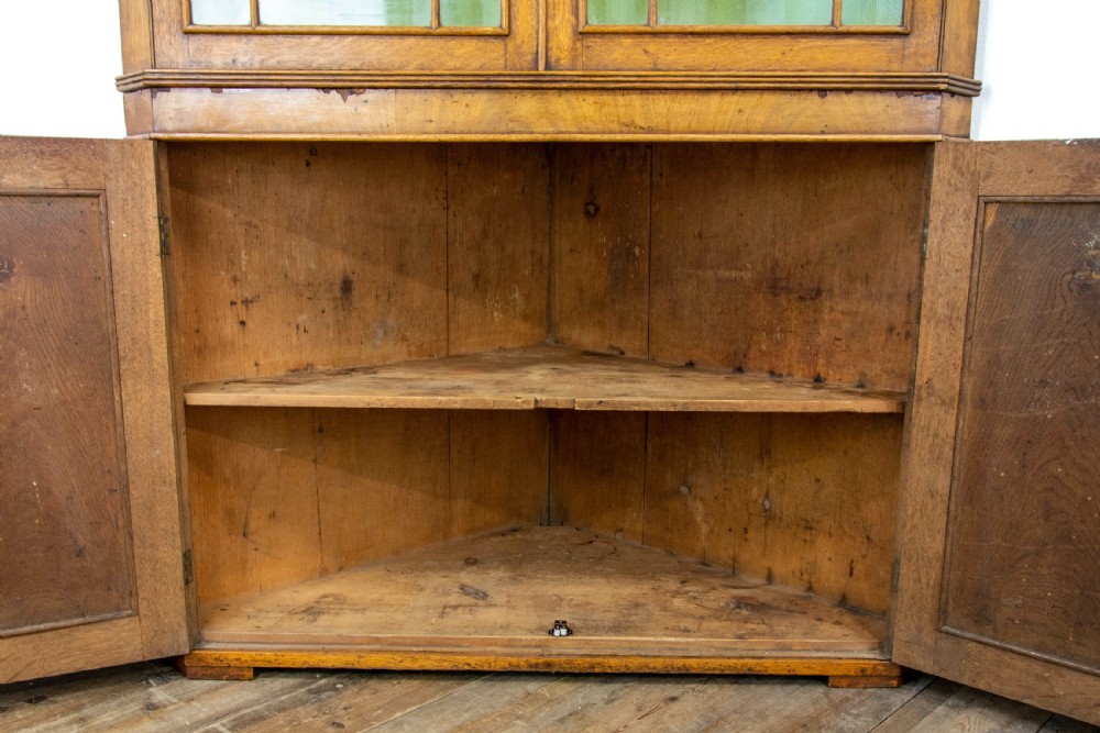 Antique Georgian Oak Corner Cupboard with Glazed Top View V