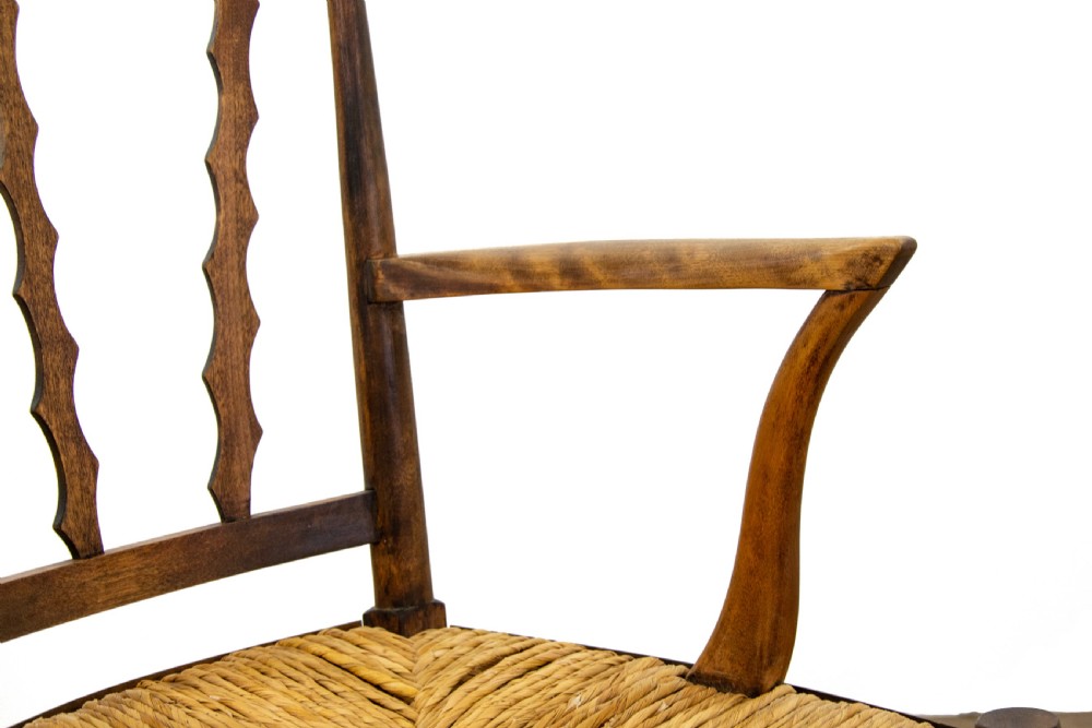 Antique Arts and Crafts Elm and Rush Elbow Chair View III