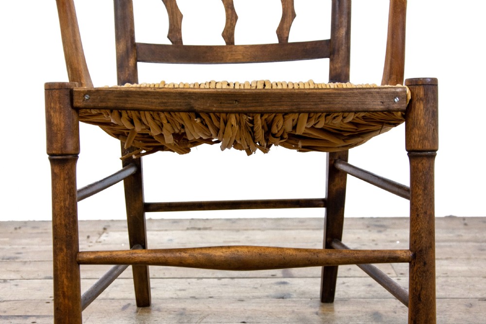 Antique Arts and Crafts Elm and Rush Elbow Chair View VII
