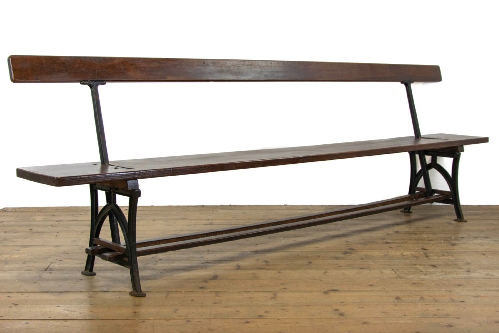 Reversible Antique Pitch Pine Station Bench View II